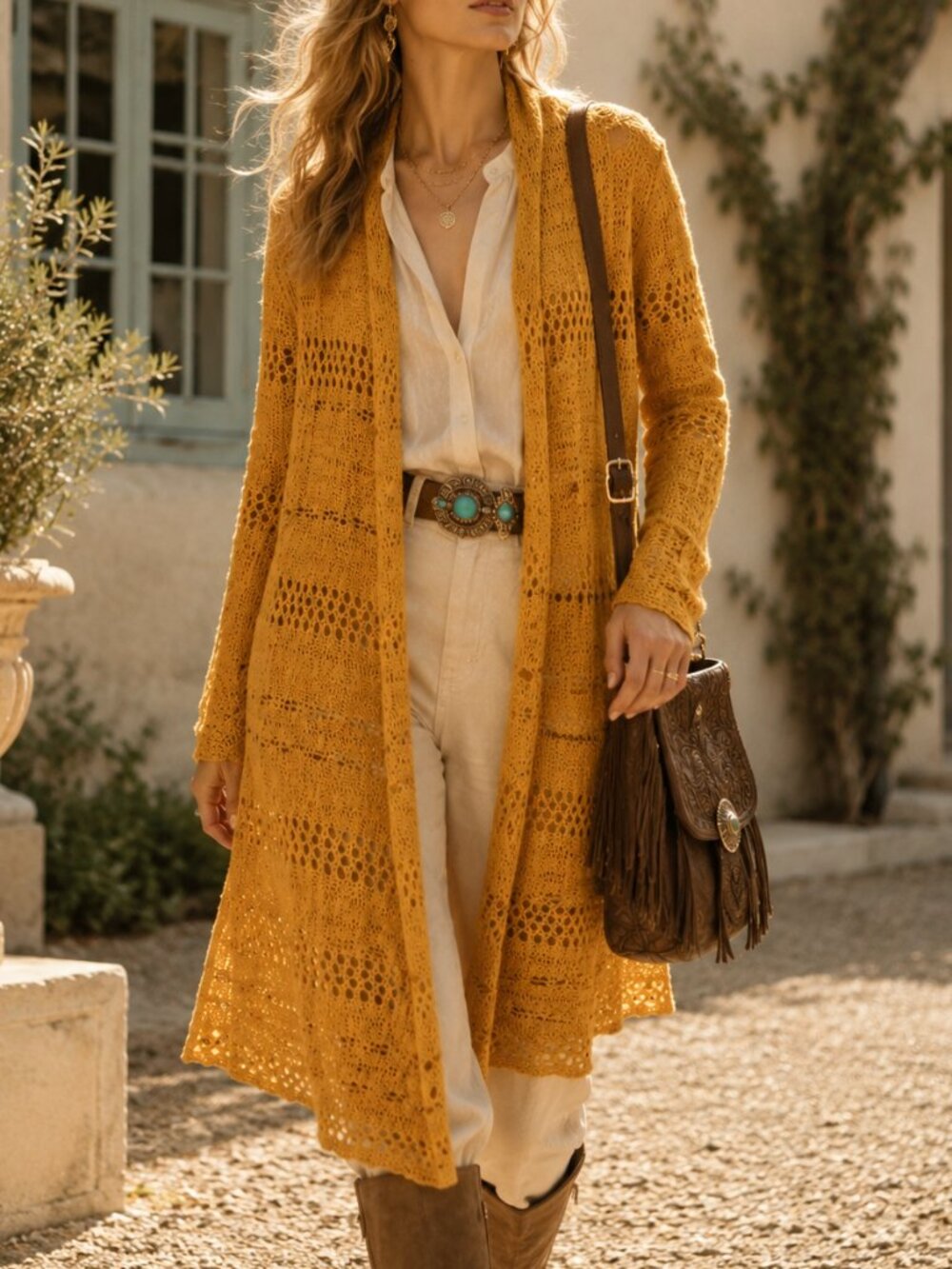 Soft Surroundings Long Open Weave Wool Blend Cardigan Duster Size Medium